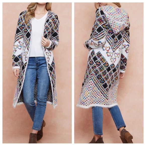 05 Boho hooded long open sweater jacket cardigan - Picture 4 of 4